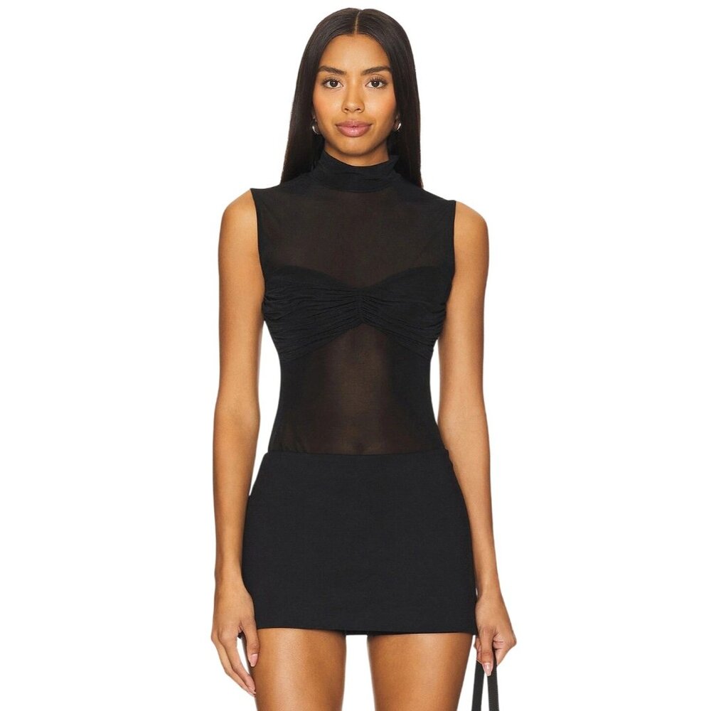 DELFI Alani Top in Black X-Small New Womens Sleeveless Sheer Tank Blouse